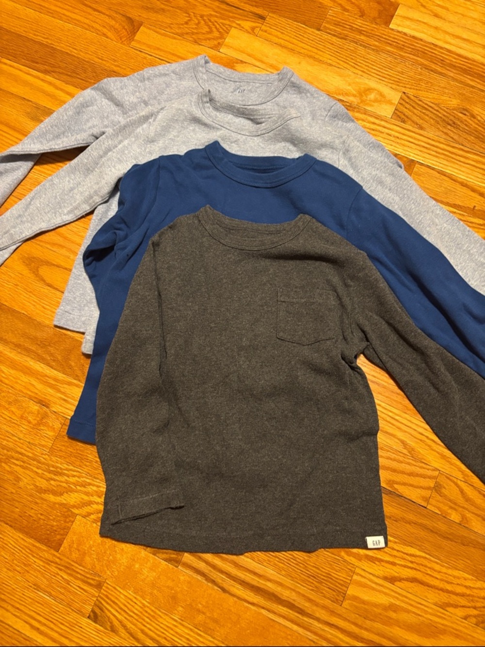 GAP Boys Long Sleeve Tee Set - Charcoal, Navy, Light blue 3T& 4T